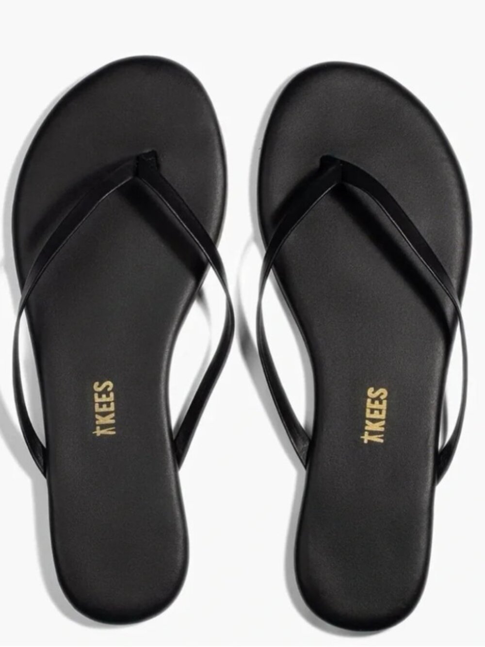 TKEES Slim-Strap Leather Flip Flop Sandals Minimalist Black Size 9